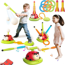 4-in-1-Spielzeugset: Musikalische Hüpfburg, Wurfringe, Baseball-Spielzeug und Stampfkanone für Kinder mit Fernbedienung, geeignet für drinnen und
