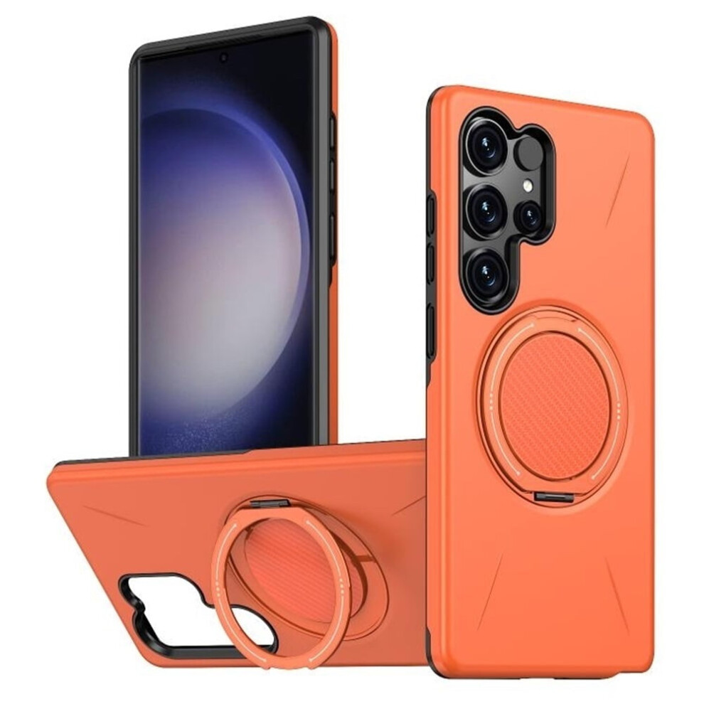 Ultra Slim Hybrid Tpu+Pc Case For Samsung Galaxy S23 Ultra 5G Â Magsafe Compatible, Metal Rotating Holder, Military Shockproof, Orange 9482726182894