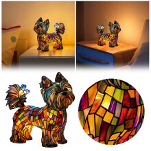 LED-Nachtlicht mit Yorkshire-Terrier-Motiv aus Buntglas – ideal für Hundeliebhaber, Tischleuchte aus Kunstharz mit Französisch-Bulldoggen-Motiv