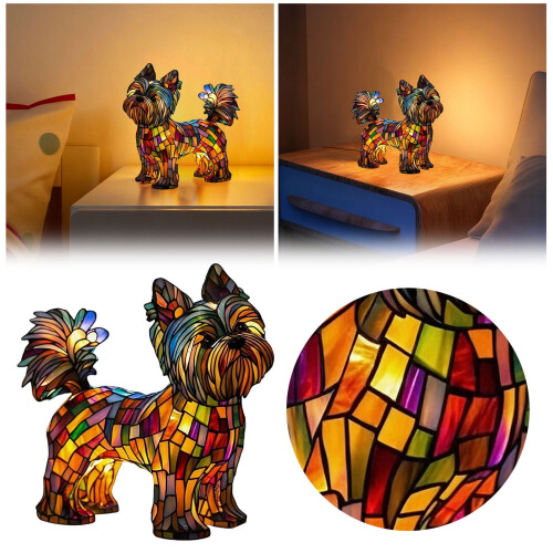 Νυχτερινό φωτιστικό LED από βιτρό Yorkshire Terrier – Συμβατό με λάτρεις των σκύλων,