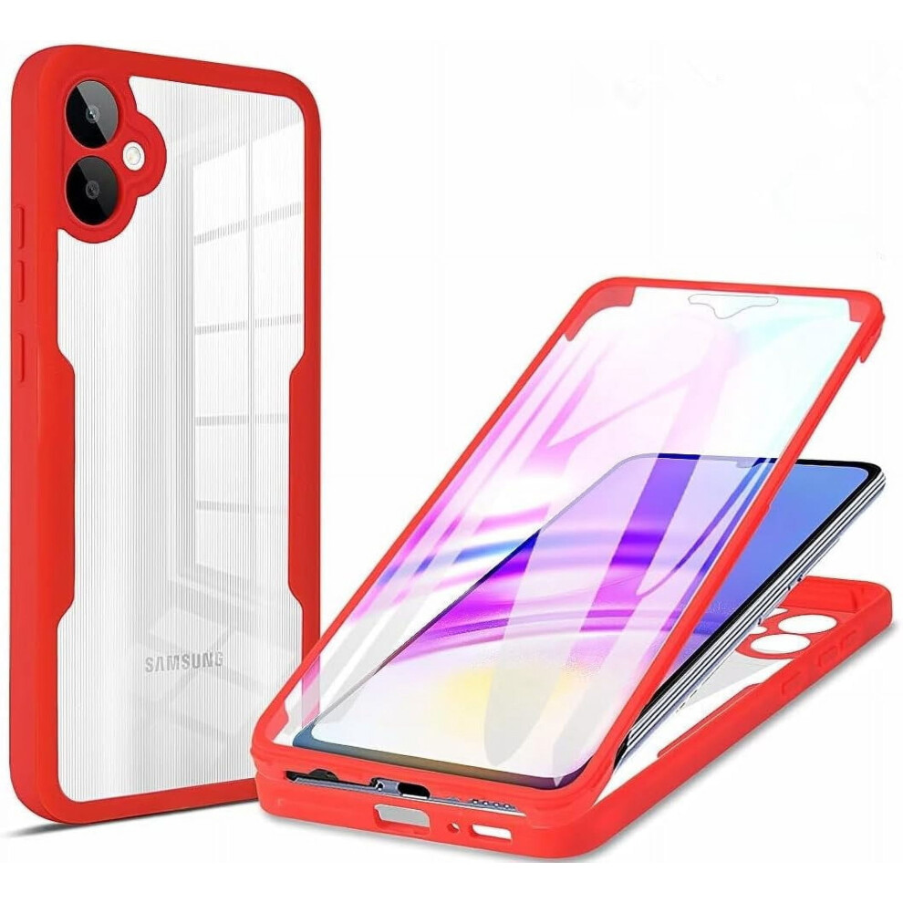 Slim Rugged Clear Hybrid 3-In-1 Case With Built-In Screen Protector For Compatible With Samsung Galaxy A03 (Red) Red 9193271139881