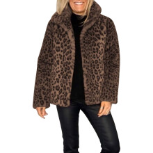 Cappotto da donna con stampa leopardata, giacca casual alla moda con revers di media lunghezza, cappotto invernale caldo