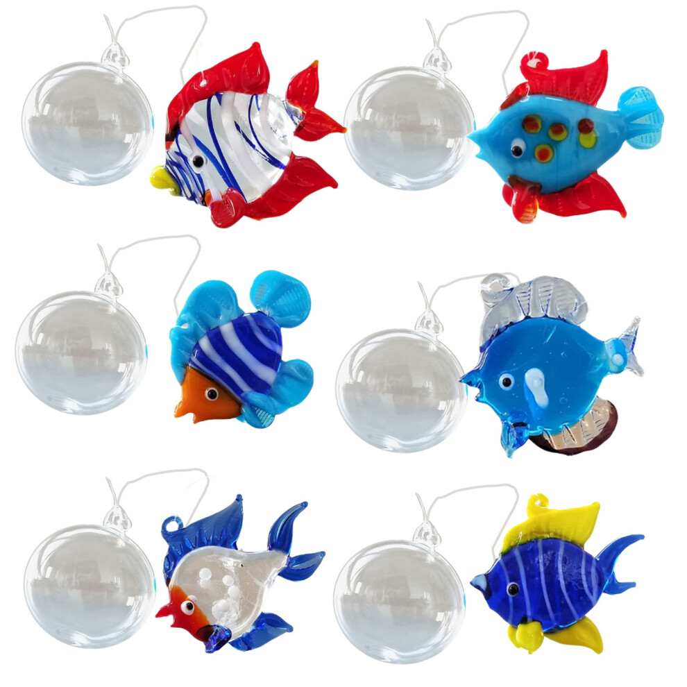 (6Pieces) Colorful Glass Floating Fish Decors Aquarium Float Decoration Handcraft Bubble Designs For Home Decors 9327961786714