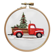 Christmas Embroidery Kit for Adult, Embroidery DIY Starter Kit for Beginners, Merry Christmas Printed Embroidery Starter Kit Crafts (Truck)