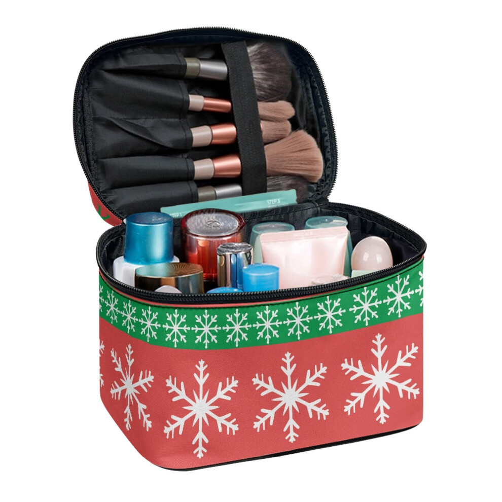 Red Travel Makeup Brush Case (8.86"X6.5"X5.9") Handy Bridesmaid Snowflakes