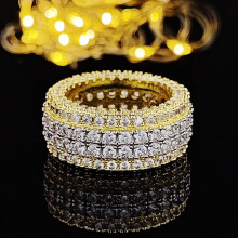 18k Yellow Gold Plated Wide Band Cubic Zirconia Eternity Wedding Band Ring 4 Row All-Around Band Ring Cocktail Jewelry for Women