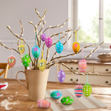 12 PCS Easter Hanging Eggs - Colorful Plastic Egg Tree Ornaments for Party Birthday Home Decoration Indoor Supplies