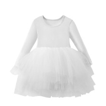 Girls Ballet Leotards Tiered Long Sleeve Dance Tutu Dresses Party for Ballerina White 2-3 Years