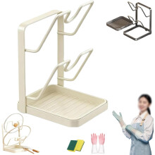 Soporte para tapas de ollas y sartenes, soporte multifuncional con bandeja de goteo extraíble, estante de acero al carbono para encimera y