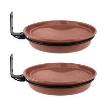 Set van 2 vogelvoederbakjes en badbakjes voor buiten, 17 cm plastic kom met metalen houder voor houten paal/muur/boom – ook geschikt voor