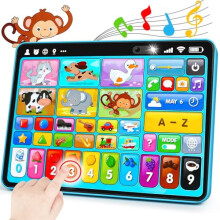 Trójjęzyczny tablet z zabawką edukacyjną i dźwiękiem – zabawka logopedyczna Montessori, prezent dla dzieci w wieku 1-3 lat (12-18 miesięcy),