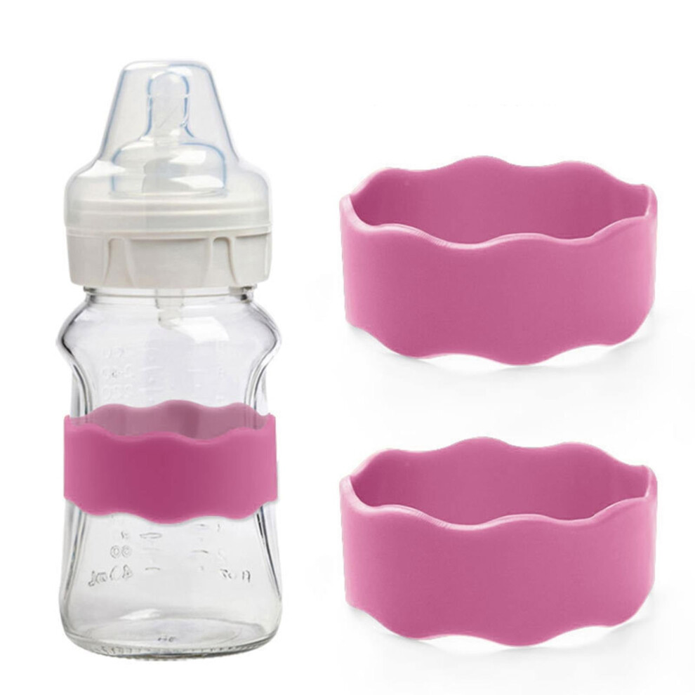 Personalized Baby Bottle Labels, Reusable Silicone Name Bands For Daycare & School – Compatible With Standard Bottles Pink