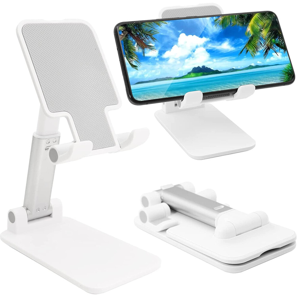 Folding Adjustable Phone Stand For Desk Â Height & Angle Adjustable, Compatible With All Phones 4-10", White 9193271142096