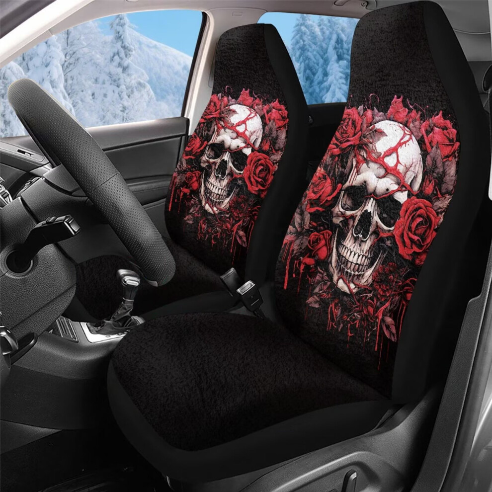 Rose Skull Fluffy Fur Car Seat Covers (Front Only, 2-Pack), Velvet, Universal Fit Â Compatible With Most Cars & Suvs Red/Coral 9327961789197