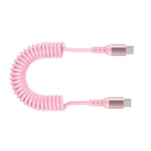 Cabo de carregamento USB-C com duas extremidades, conector macho, espiral de 6A para carregamento rápido e transferência de dados, preto.