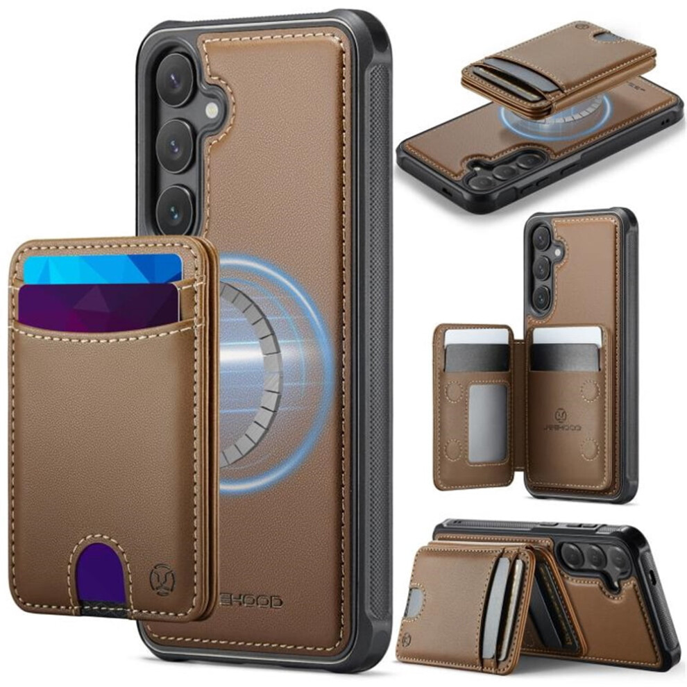 Jeehood Case For Samsung Galaxy A35 5G: Rfid-Blocking Pu Leather, Magsafe-Compatible 2-In-1 Wallet With Kickstand & Card Holder, Brown 9193271144069
