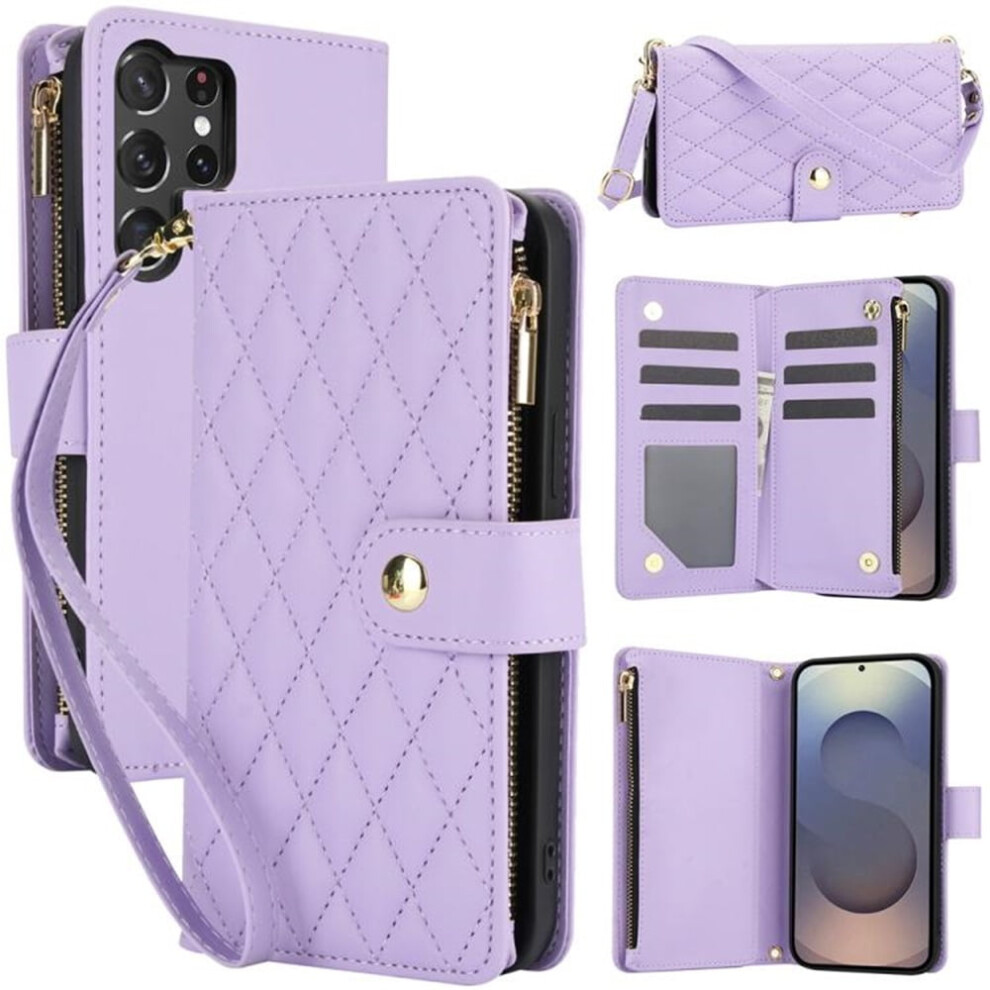 Rfid-Blocking Flip Wallet Case For Samsung Galaxy S26 Ultra 5Gâ3-Card Slots, Kickstand, Wrist Strap & Zipper Purple 9353595697317