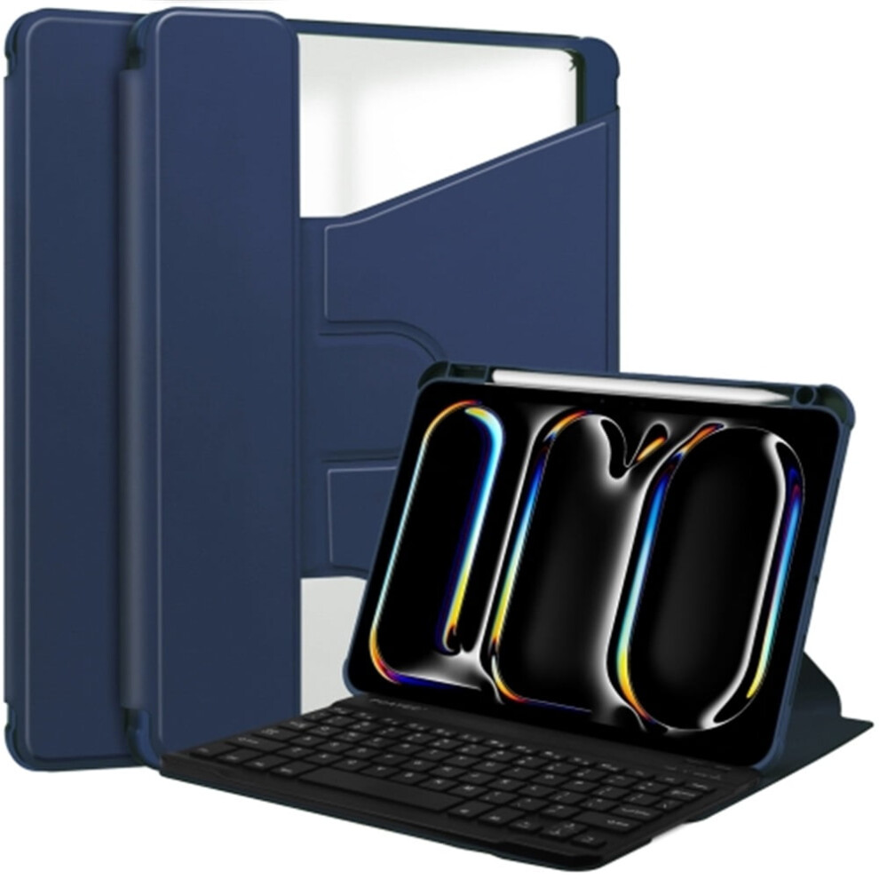 For Compatible With Ipad Pro 13 2024 360 Rotation Transparent Smart Leather Case With Keyboard, ,For Compatible With Ipad Pro 13 2024 Dark/Blue 9353595697478