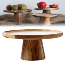 Wooden Cake Stand 7.2cm Tall, 16.5cm Dia Rustic Farmhouse Dessert Server & Fruit Bowl for Wedding, Party, Kitchen – Compatible with Standard Cakes