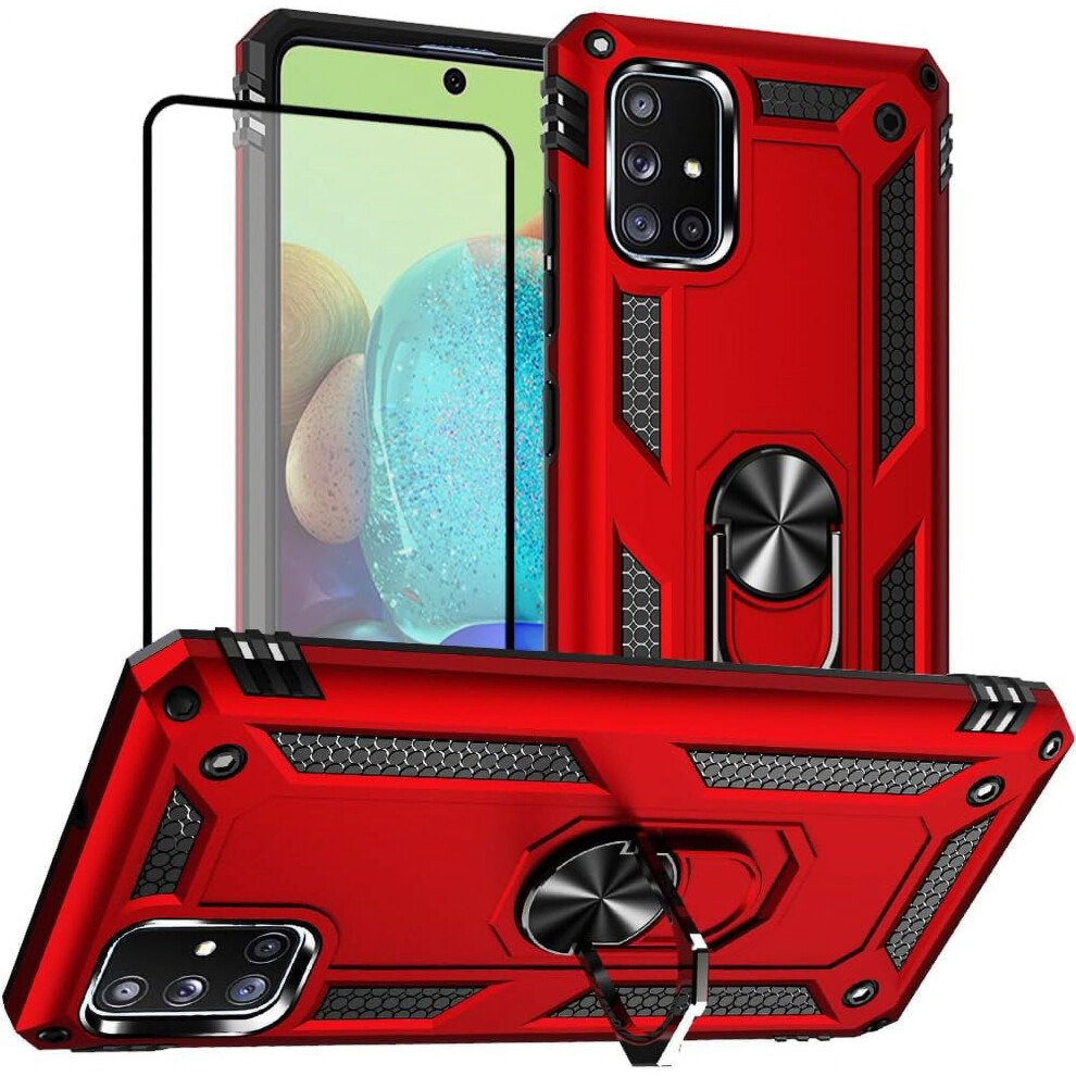 Compatible With Samsung A71 5G Case + Screen Protector, Military-Grade Protective Case With Ring (Red) Red 9327961785120