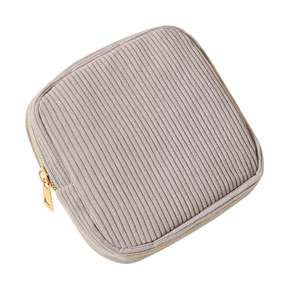 Gray Corduroy Sanitary Pad Storage Bag, Portable Zipper Pouch For Feminine Products And Small Accessories ( )