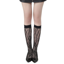 Knee High Stockings, Fishnet Stockings for Women, Sheer Stockings, Black Lace Hollow Mesh Socks, Long Socks for Women, Q One Size