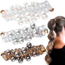 4PCS Rose Bead Spiral Hair Ties, 2 Styles Phone Cord Ponytail Holders for Women – Elegant Rubber Coils, Stylish Party & Daily Use