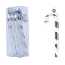 4 Pcs Glitter Twisted Candy Cane Ornaments with Bowknot & Strings for Christmas Tree – Silver