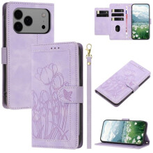 Leather Flip Wallet Case for iPhone 17 Pro Max Purple Tulip