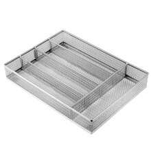 Drawer Organizer, Cutlery Tray Silverware Flatware Storage Divider for Kitchen, Mesh Wire with Non-slip Foam Feet, 5 Component, Silver