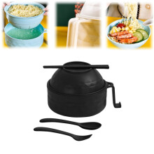 Microwave Ramen Bowl with Lid, Chopsticks, Spoon & Fork – Portable Microwavable Ramen Cooker, Apartment Essential (Black)