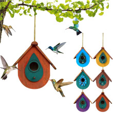 Wooden Hanging Bird Houses for Outdoor Garden Decor, Waterproof with Iron Chain – Compatible with Bird Lovers