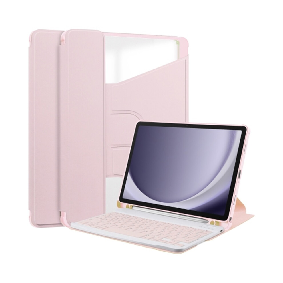 For Compatible With Samsung Galaxy Tab A9 Plus 360 Rotation Transparent Smart Leather Case With Keyboard, Pink 9353595698871