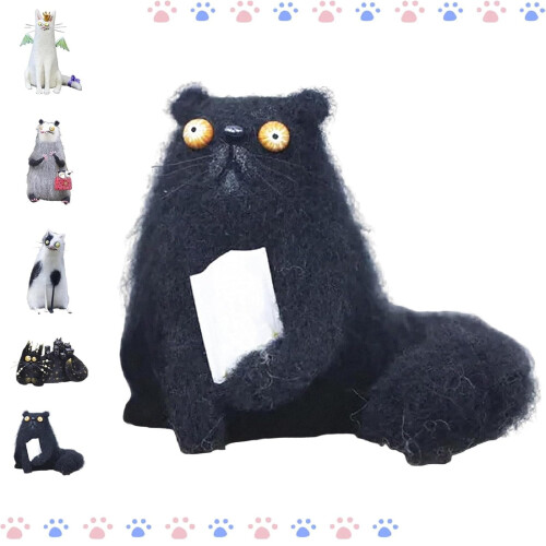 Wool Felt Cat and Opossum Figurines Handmade 2pcs