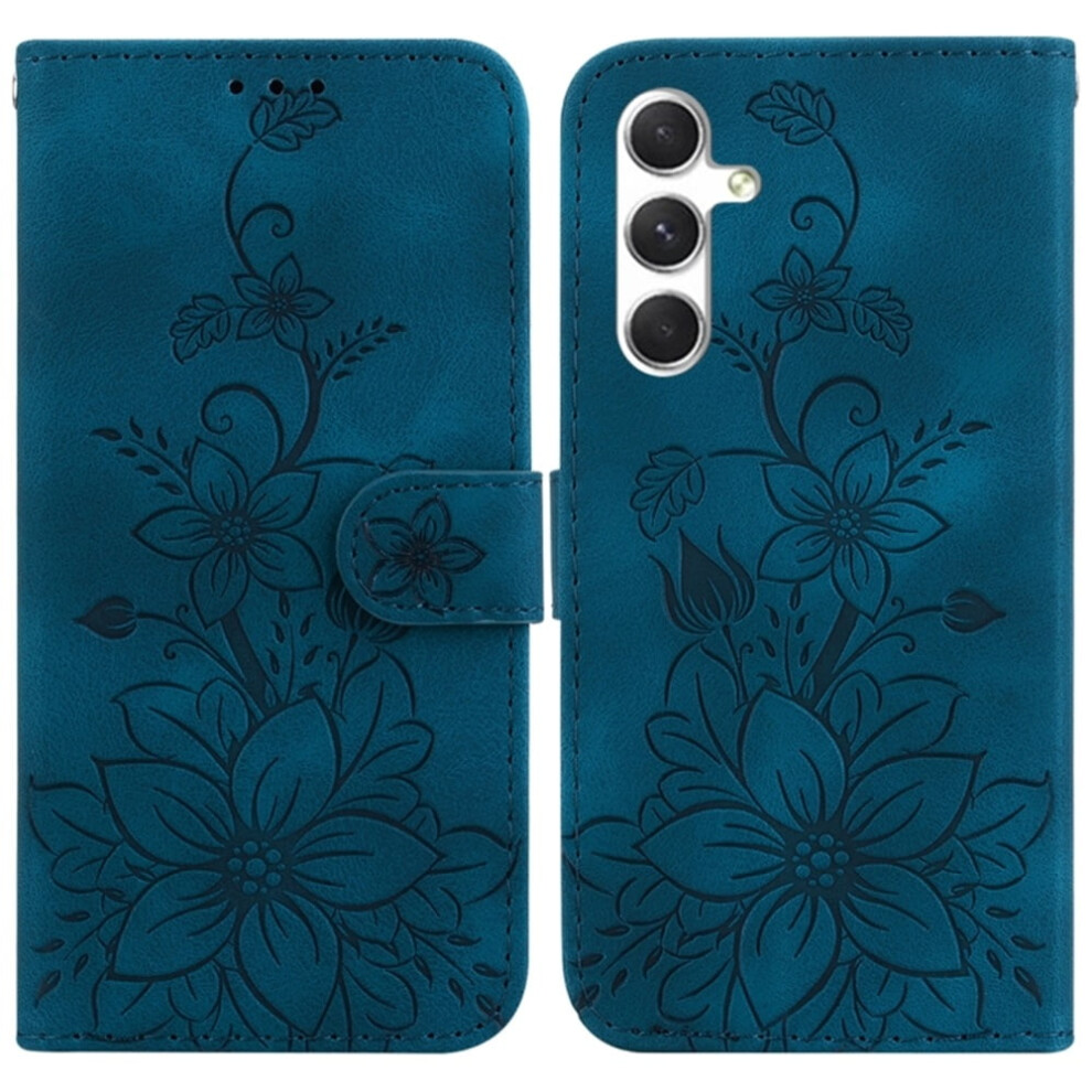Lily Embossed Pu Leather Flip Wallet Case With Strong Magnetic Closure & Card Slots, – Compatible With Samsung Galaxy S25+ 5G 6.7" Blue 9353595699908