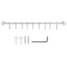Space-Saving Wall Mounted Cookware Organizer, Movable Hook Design For Organizing Multiple Items, Stainless Steel Utensil Rail With Rust-Resistant