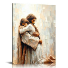 Cuadro decorativo de Jesús abrazando a una mujer – Decoración cristiana para el hogar, ideal para sala de estar y sala de oración. Enmarcado y