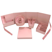 Caixa de presente dobrável em formato de carta LOVE, caixa de armazenamento 3D com compartimentos – rosa, ideal para flores, doces e joias.