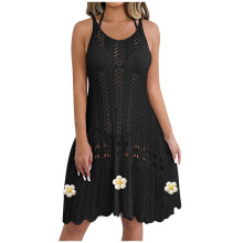 Dam Virkade Ärmlösa Överdrag Badkläder Strandklänningar Sommar Ihålig Överdragsklänning Outfits