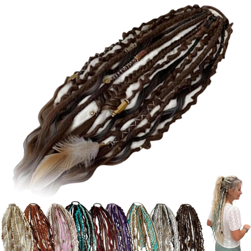 Elastic dread ponytail hair extension with beads and charms