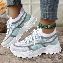 Willtoo Chunky Knit Mesh Y2K Fashion Sneakers voor dames, lichtgewicht wandel- en hardloopschoenen met zachte zool voor dagelijks comfort, groen