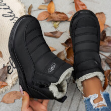 Willtoo dames winterlaarzen, enkellaarsjes met bont, instapmodel met ritssluiting aan de zijkant, gewatteerd, comfortabel, warm en pluizig, zwart
