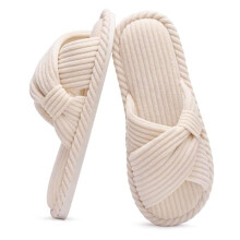Willtoo Damen-Hausschuhe, flauschig, offen, mit gekreuzten Riemen, Memory-Schaum, beige, 8W