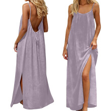 Helllila ärmelloses, rückenfreies Trägerkleid für Damen – Schlitz am Saum, Spaghettiträger, Sommer- und Strandbekleidung, für alle Figurtypen