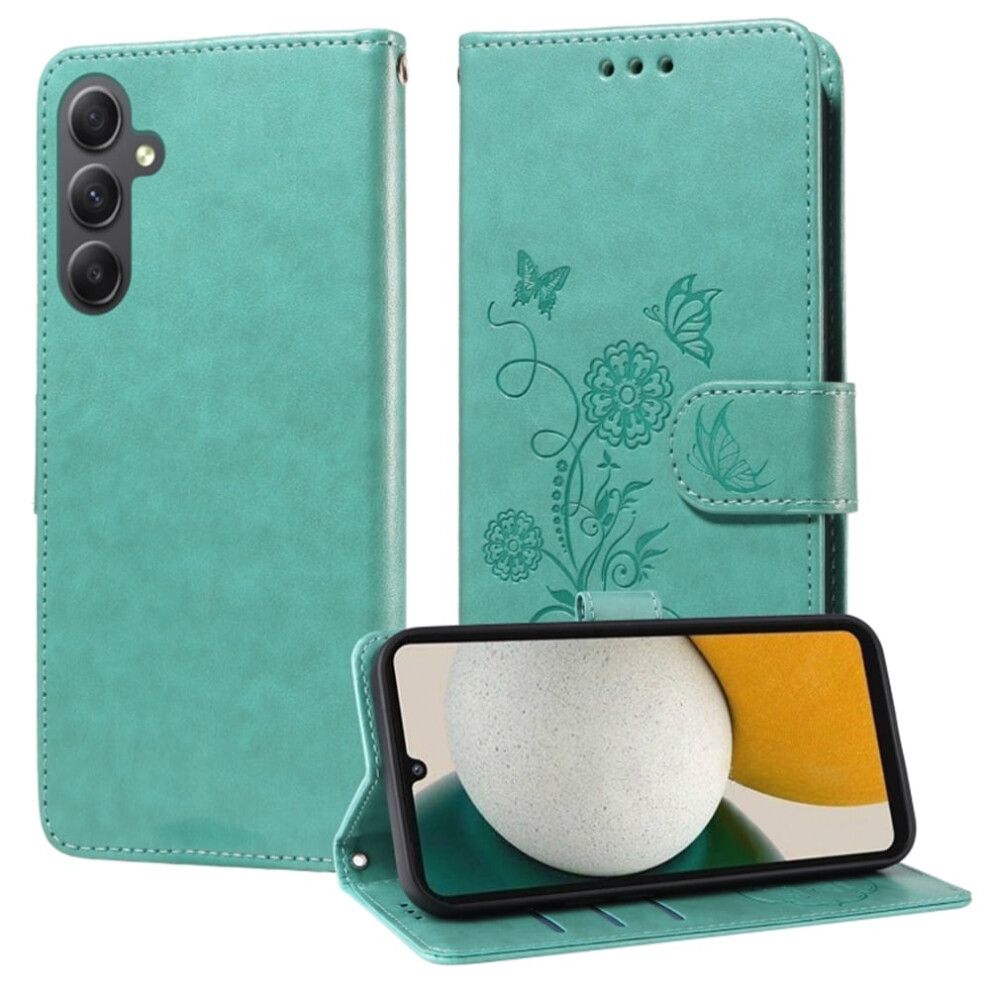 Embossed Butterfly Flower Flip Case For Samsung Galaxy A34 5GâShockproof, Kickstand, Card & Cash Slots Green 9482726187066