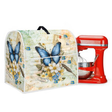 Housse anti-poussière pour robot pâtissier compatible avec les modèles de 4,5 à 5 litres – Motif papillon et fleur, poignée supérieure et