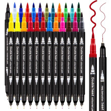 Art Markers Double Tip Brush Pens, 24 Colors with Fine & Brush Tips for Drawing, Coloring Books, and Sketching, Ideal for All Aged