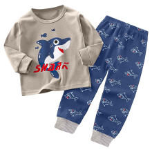 Jongens- en meisjeskleding, baby- en peuterpyjama's, herfstset, 2-delige pyjama met lange mouwen, pyjamabroek met cartoonprint, grijs, 6-7 jaar