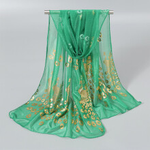 Lenço feminino elegante com estampa de pavão, leve e confortável, na cor verde.