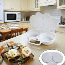 Boîte à omelette vapeur en plastique pour micro-ondes – Antiadhésive, sans BPA, facile à nettoyer, 15 x 10 cm, blanche, compatible avec les